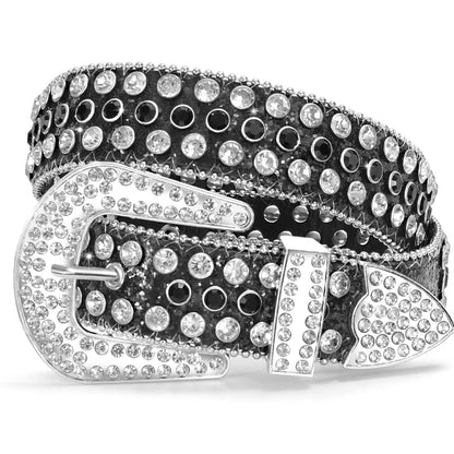 HOTWERFORU Women Men Western Rhinestone Studded Leather Belt Unisex Bling Cowgirl Cowboy Waist Belt for Jeans Pants Dress