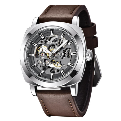 HOTBENYAR Men's Mechanical Automatic Watch | Leather Strap | Gold Movement | 45mm Skeleton Dial | Water Resistant and Scratch Resistant Stylish Gift
