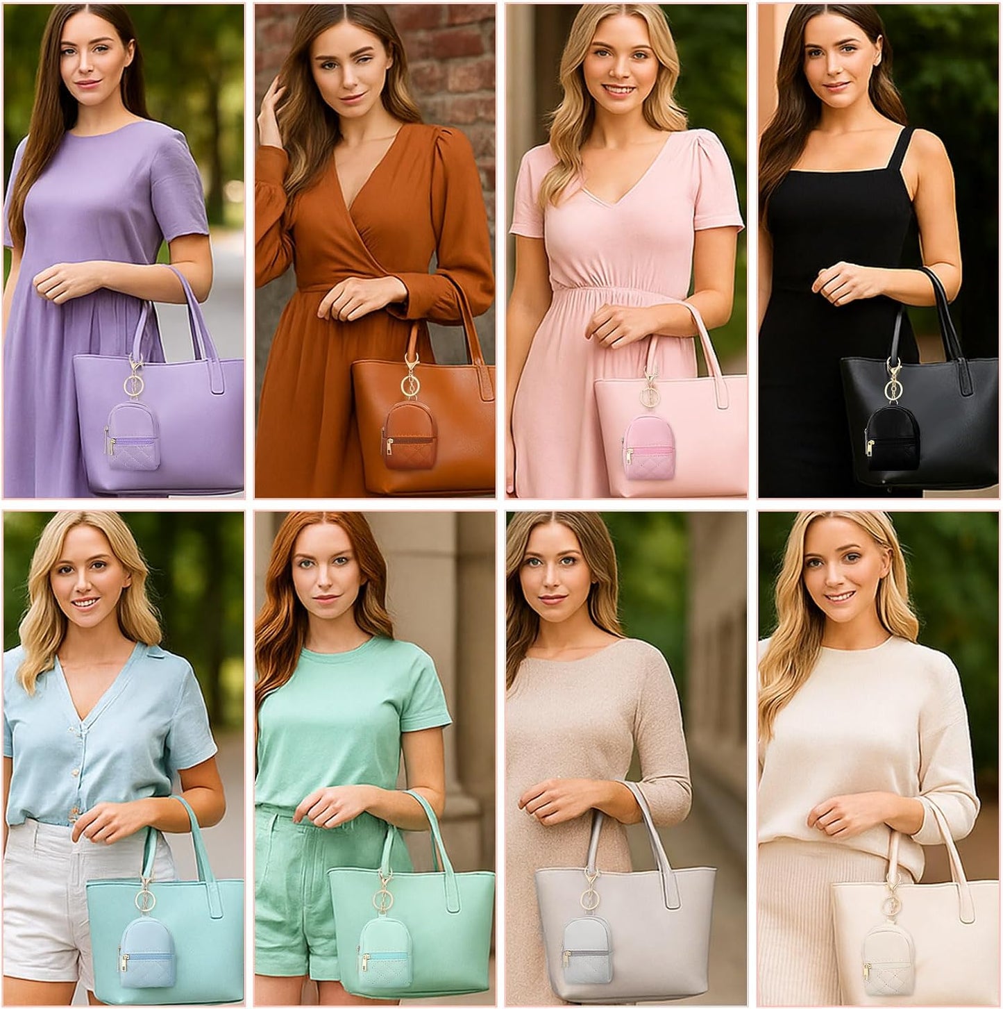 HOTLiliaafar 8 Pcs Mini Backpack Keychain Mini Coin Purses for Women Cute PU Leather Makeup Bag with Keychain, Multi Pocket Card Holder Cable Organizer Giftable Zipper Pouch (Minimalist)