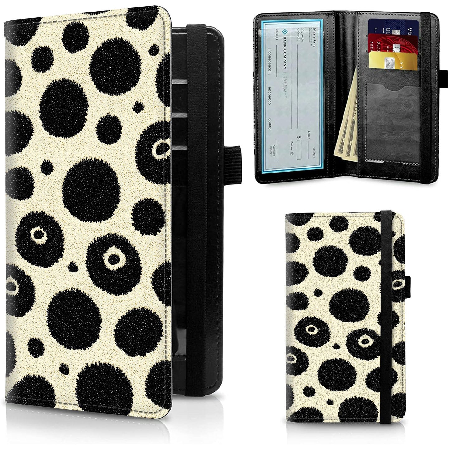 HOTFUYOCWE Leather Checkbook Cover for Men Women Check book Holder Cover for Personal Checkbook Checks with RFID Blocking & Elastic Strap-Bald Eagle with Flag