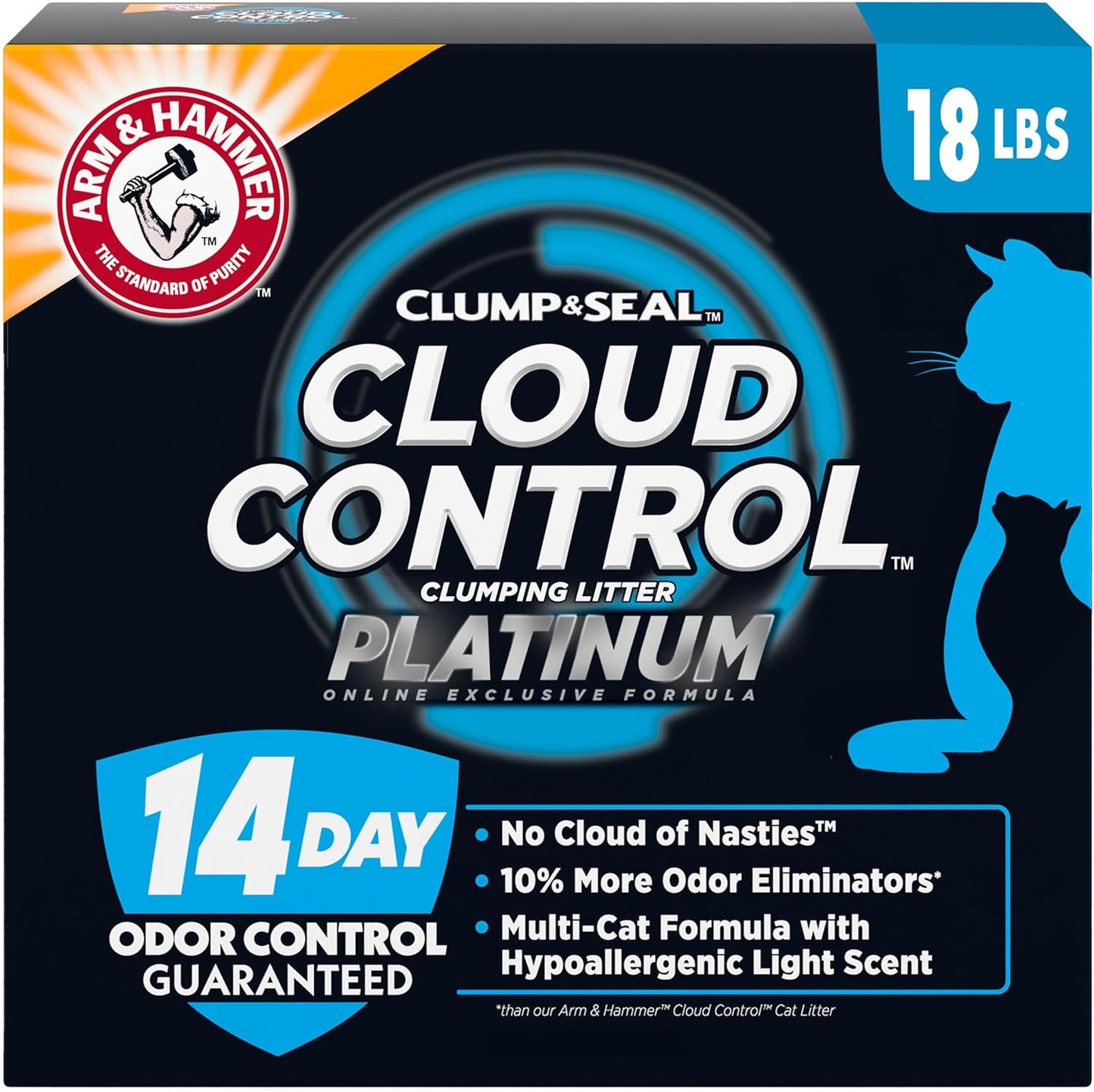 HOTARM & Hammer Cloud Control Platinum Cat Litter, Multi-Cat, 18 lbs | Clumping Litter, Hypoallergenic, Dust-Free, 14-Day Odor Control