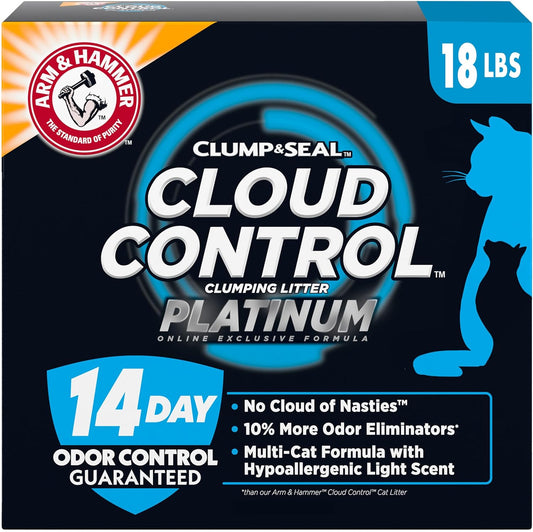 HOTARM & Hammer Cloud Control Platinum Cat Litter, Multi-Cat, 18 lbs | Clumping Litter, Hypoallergenic, Dust-Free, 14-Day Odor Control