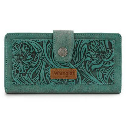 HOTMontana West X Wrangler Large Womens Wallet Western Tooling Flower Wallets, Card Cases & Money Organizers Bifold Card Cash Phone Wallet Ladies Female Travel Clutch Wallets with RFID Lining