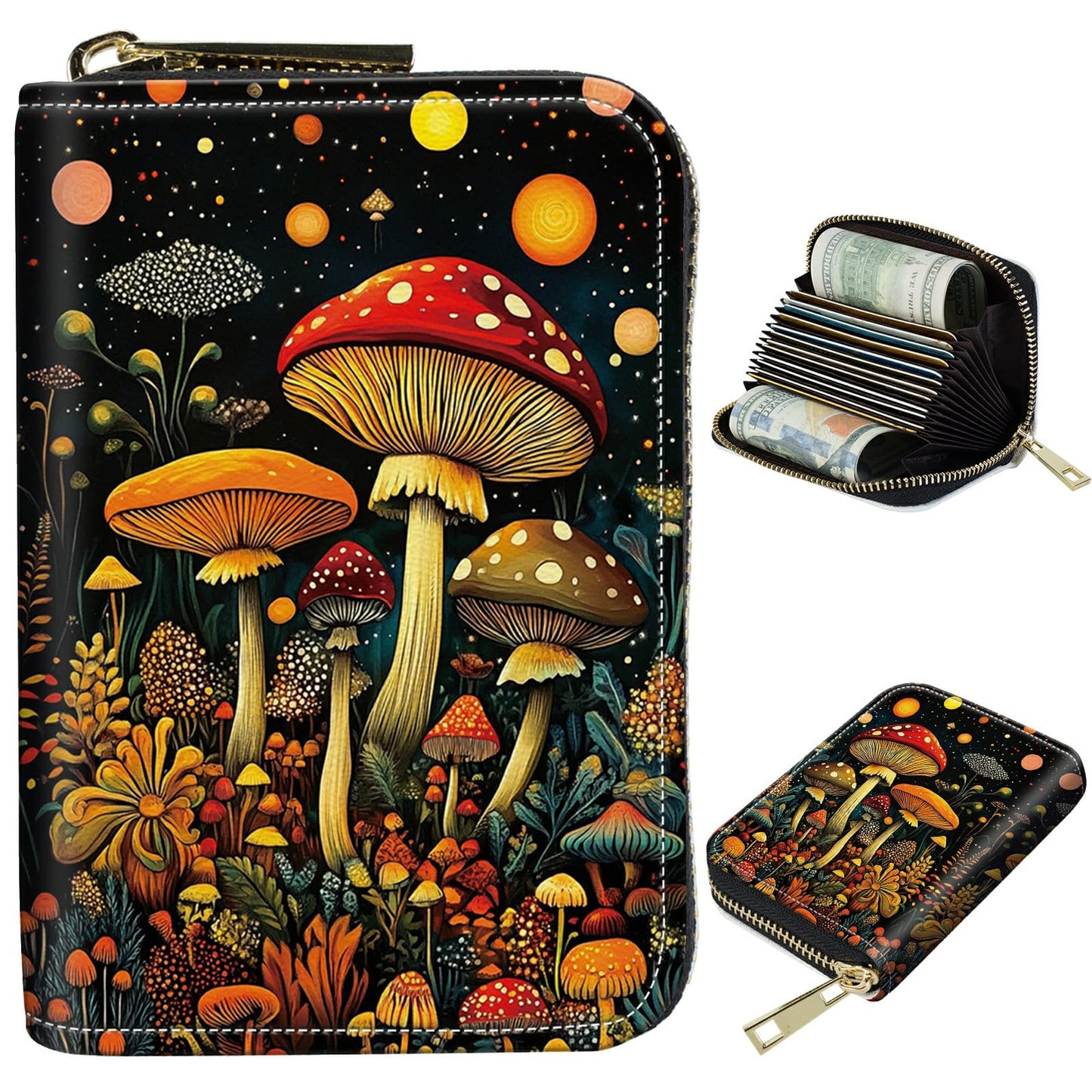 HOTCute Credit Card Holder with Zipper, Crow Skull RFID-Blocking Card Case Small Wallet for Women Men, Multi-slot Card Organizer Case Travel Accordion Wallet