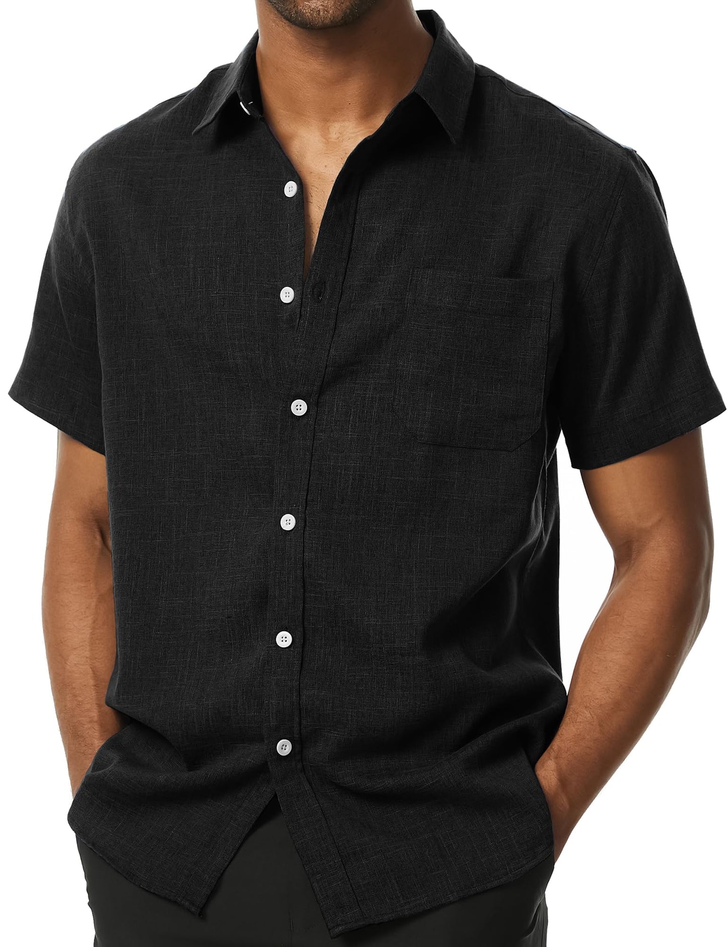 HOTPARKLEES Mens Wrinkle Free Short Sleeve Button Down Shirts Texture Linen Shirts Casual Vacation Beach Summer Tops