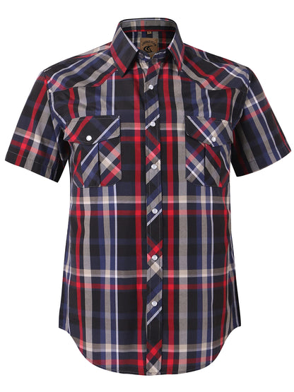 HOTCOEVALS CLUB Men's Western Cowboy Short Sleeve Pearl Snap Casual Plaid Work Shirts