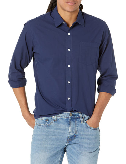 HOTAmazon Essentials Men's Regular-Fit Long-Sleeve Casual Poplin Shirt, Button Front, Business Casual, Collared