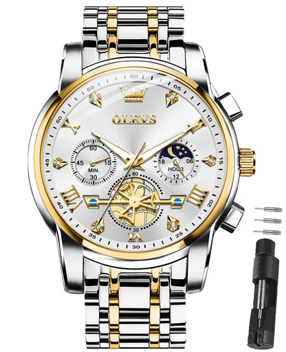 HOTOLEVS Watches for Men Dress Watch Chronograph Luxury Stainless Steel Big Face Men Watches Multi-Function Easy to Read Diamond Roman Numerals Business Wristwatch Reloj para Hombre