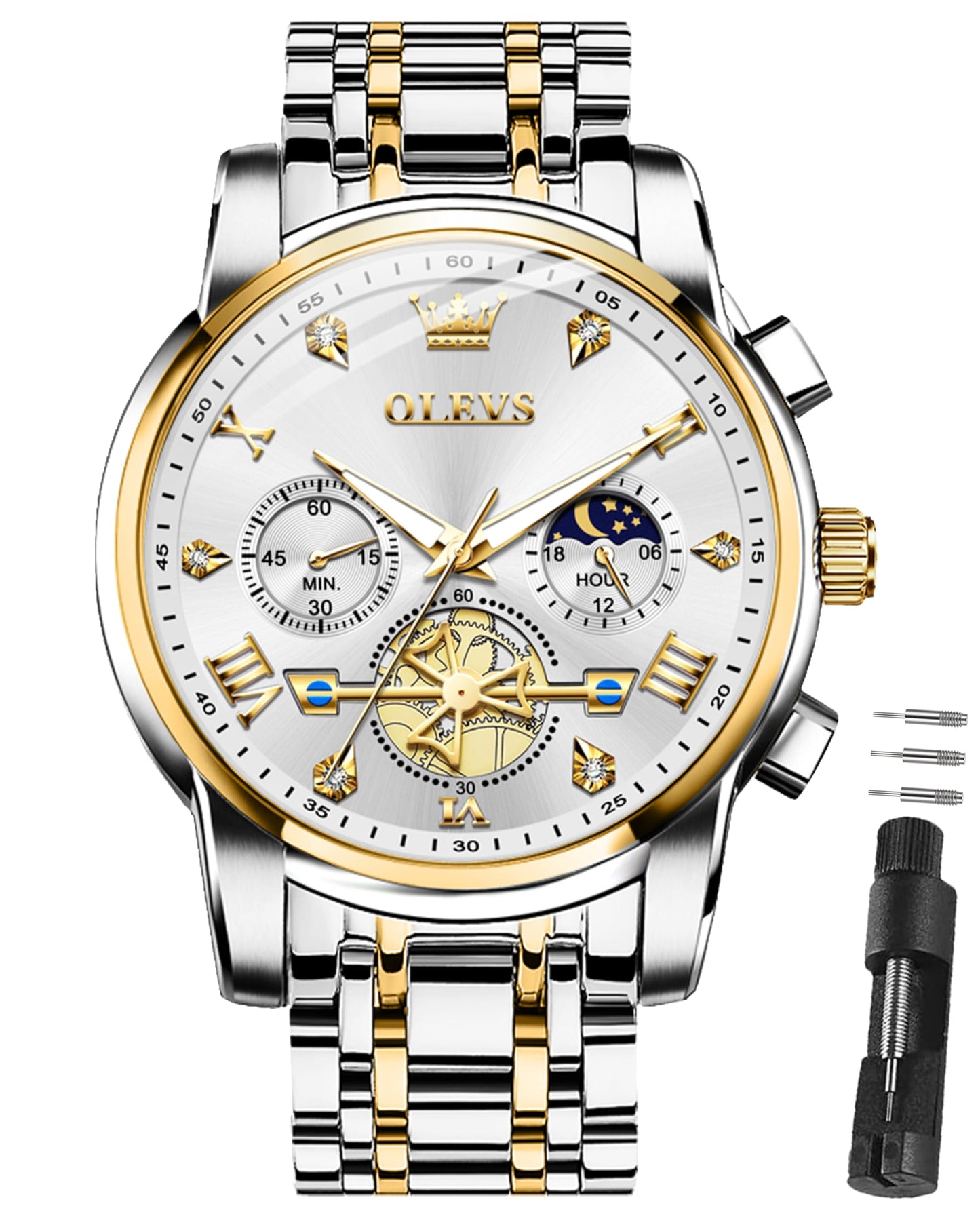 HOTOLEVS Watches for Men Dress Watch Chronograph Luxury Stainless Steel Big Face Men Watches Multi-Function Easy to Read Diamond Roman Numerals Business Wristwatch Reloj para Hombre