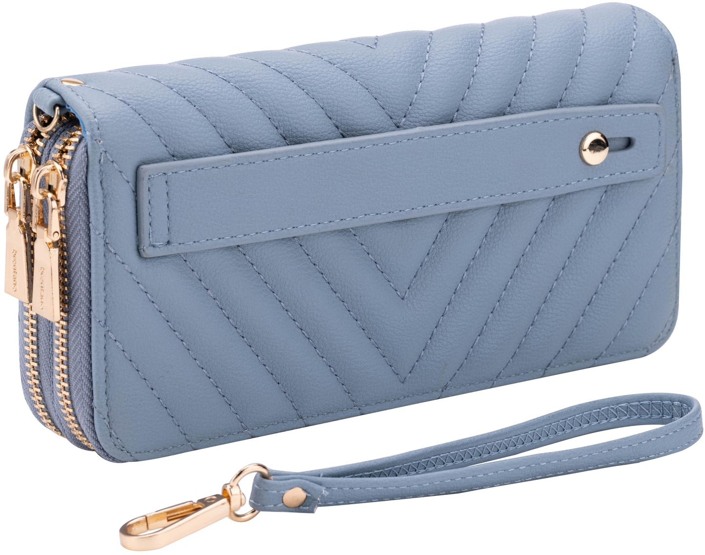 HOTB BRENTANO Vegan Leather Double Zipper Pocket Wallet with Grip Hand Strap (BLUE GLITTER)