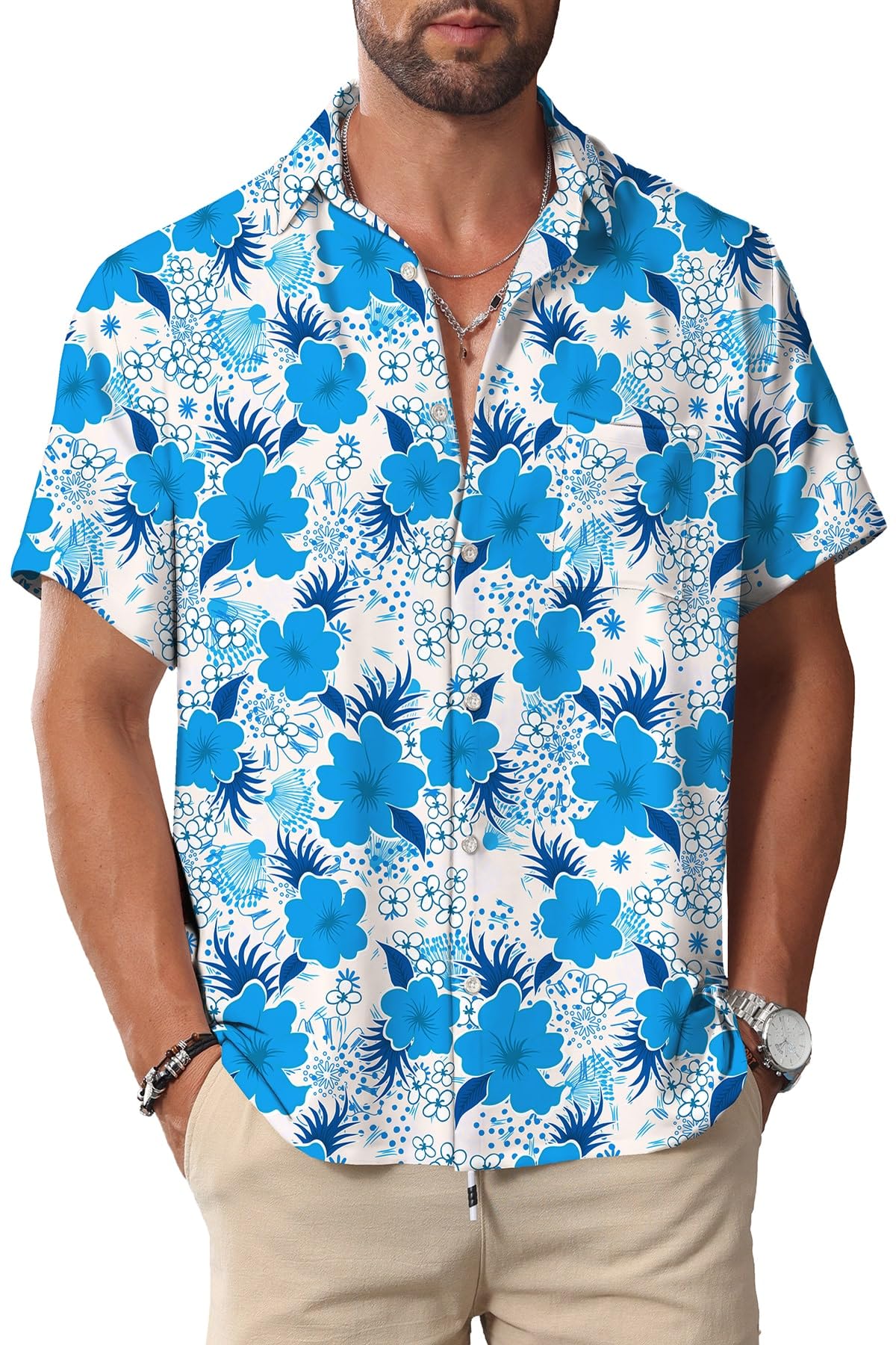 HOTKYKU Hawaiian Shirt for Men: Beach Vacation Summer Short Sleeve Button Down Mens Shirts Casual Stylish