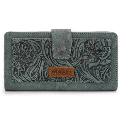 HOTMontana West X Wrangler Large Womens Wallet Western Tooling Flower Wallets, Card Cases & Money Organizers Bifold Card Cash Phone Wallet Ladies Female Travel Clutch Wallets with RFID Lining