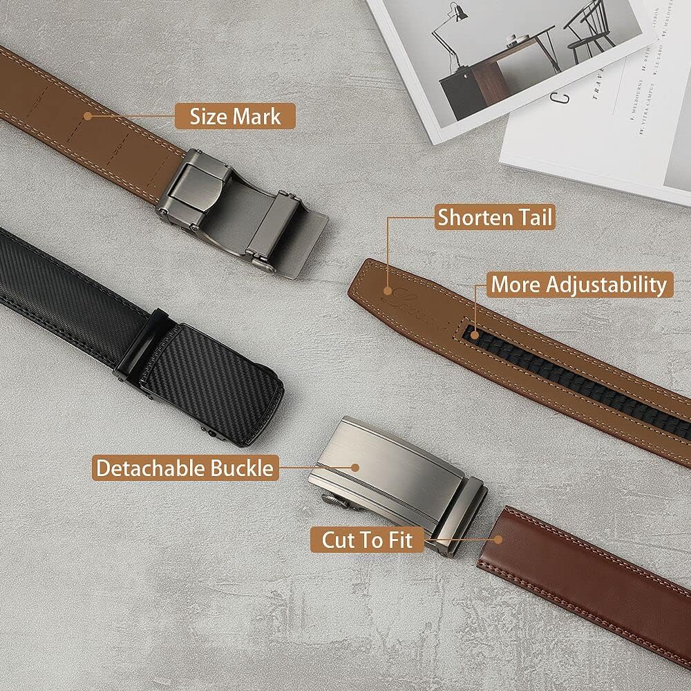 HOTLavemi Men's Real Leather Ratchet Dress Casual Belt, Cut to Exact Fit,Elegant Gift Box