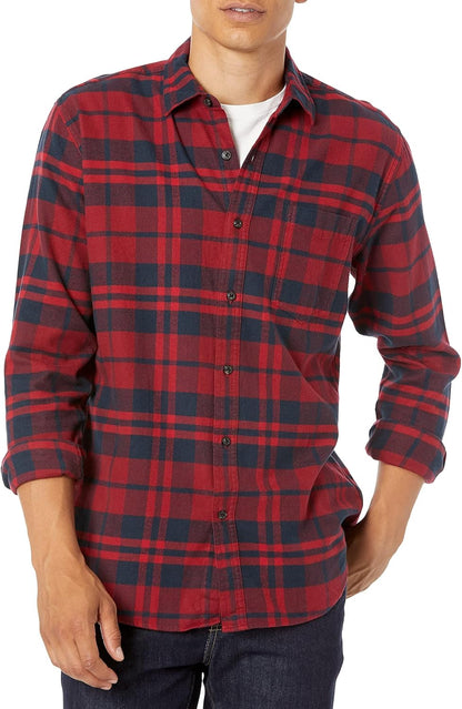 HOTAmazon Essentials Men's Regular Fit Long-Sleeve Flannel Shirt, Soft Brushed Cotton, Lightweight yet Warm