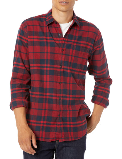 HOTAmazon Essentials Men's Regular Fit Long-Sleeve Flannel Shirt, Soft Brushed Cotton, Lightweight yet Warm