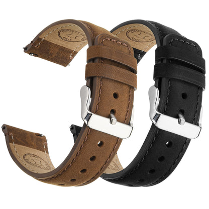 HOTFullmosa 20mm Quick Release Leather Watch Bands for Garmin Samsung Galaxy | 2 Pack Straps for Vivoactive 6/5, Venu Sq/Sq 2, Samsung Galaxy 7/6/5, Gear S2 Classic, Saddle Brown+Black/Black+Black