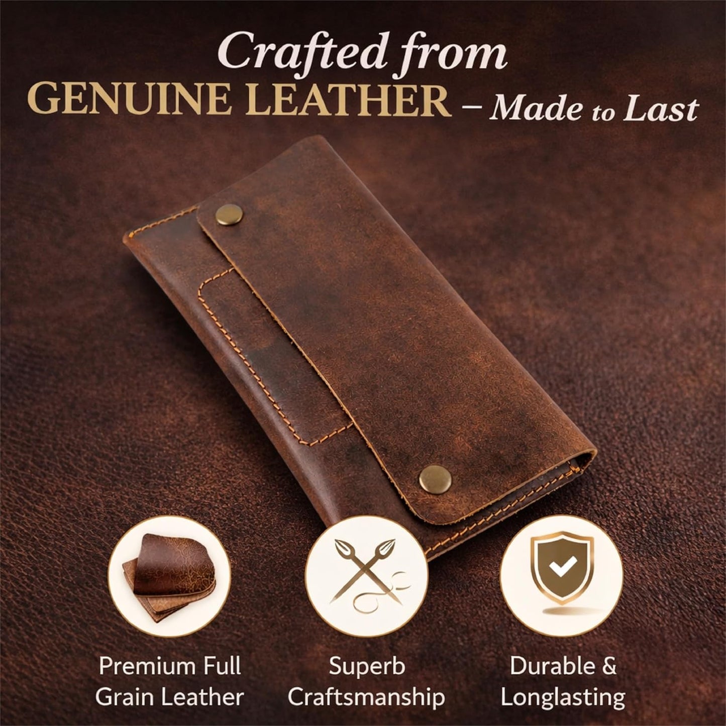 HOTLeather Money Bag Currency Organiser Pouch, Dollar Bills Holder, Bills Organizer with Mobile Pocket, Money Envelope For Men and Women (Brown)