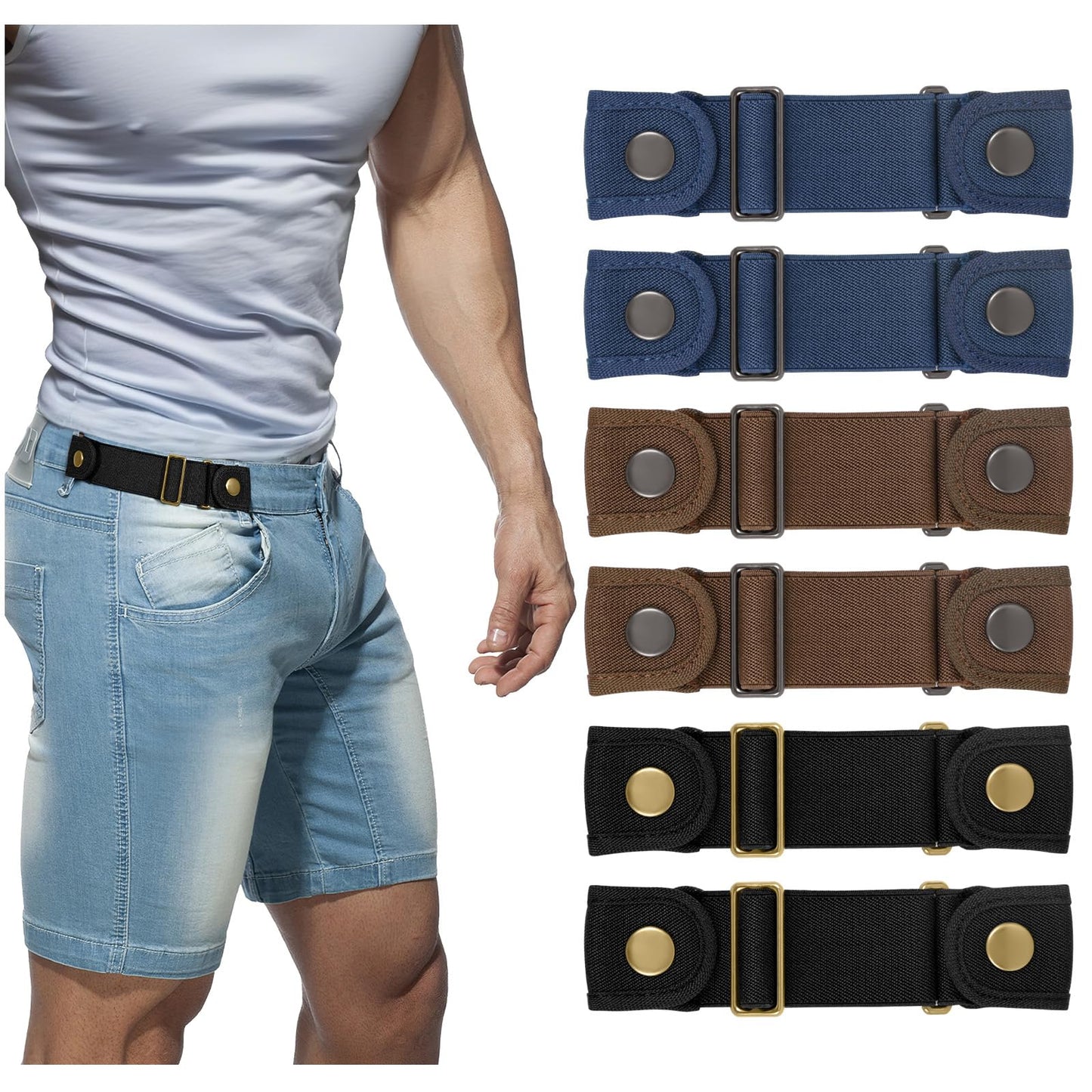 HOTBELTROAD No Buckle Belts for Men Women Side Belt without Buckle Elastic Stretch Adjustable Invisible Belt