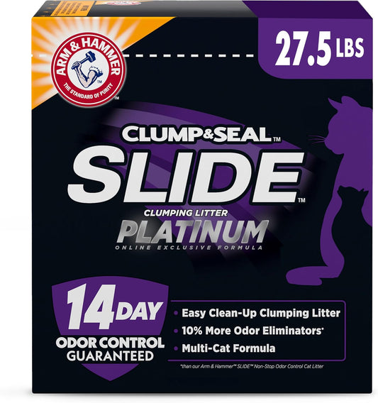 HOTARM & Hammer Slide Platinum Easy Clean-Up Clumping Cat Litter, 27.5 Lbs | 24/7 Odor Control, Triple-Action Freshness, Non-Stick, Low Tracking, Multi-Cat Formula, Scented