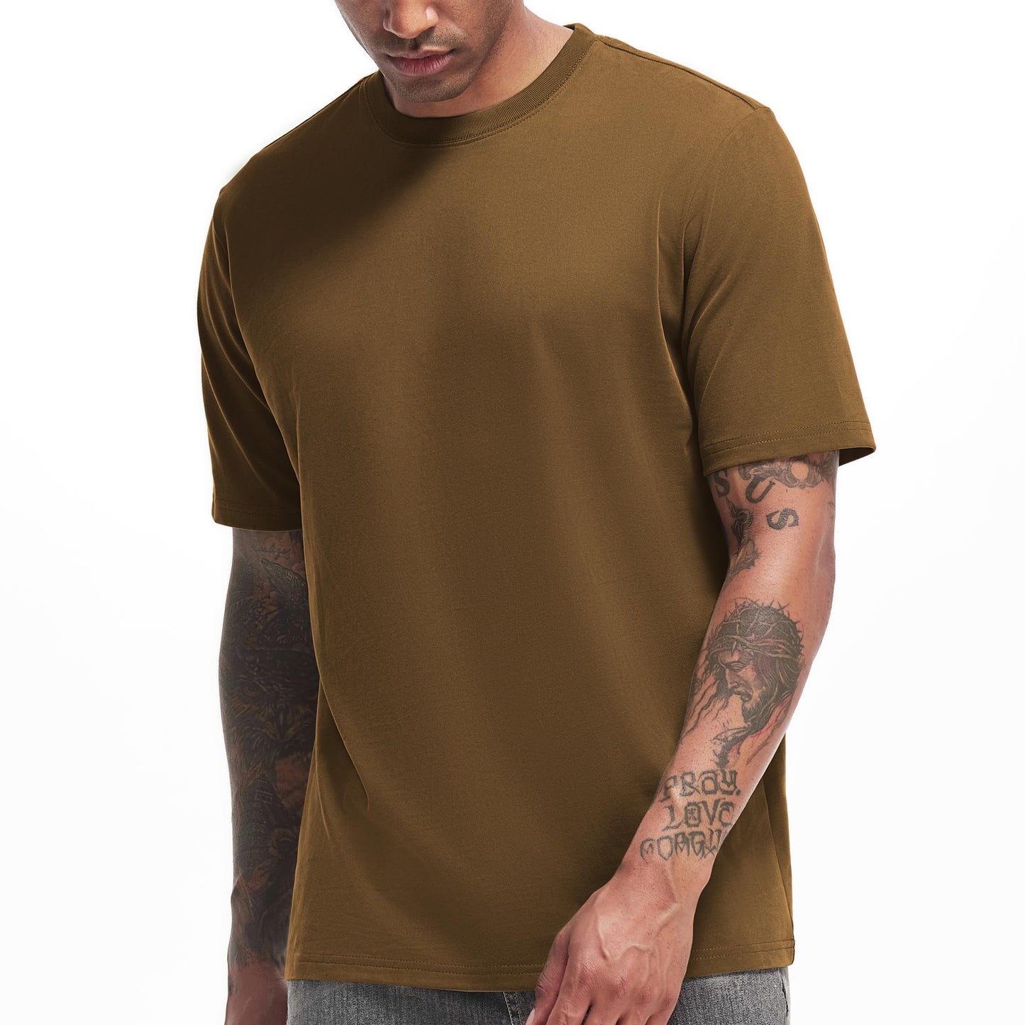 HOTVEIISAR Men's Heavy Weight Crew Neck T-Shirt Mens Premium Cotton Tee - Pre Shrunk S-3XL