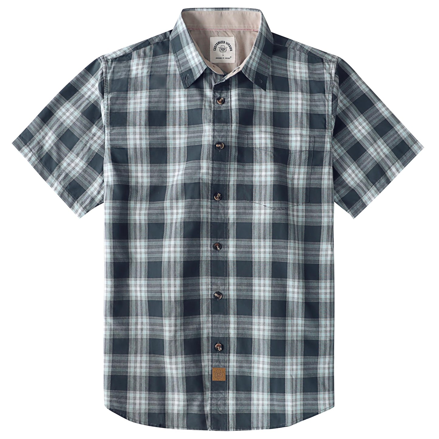 HOTDubinik® Mens Short Sleeve Button Down Shirts 100% Cotton Plaid Men's Casual Button-Down Shirts with Pocket