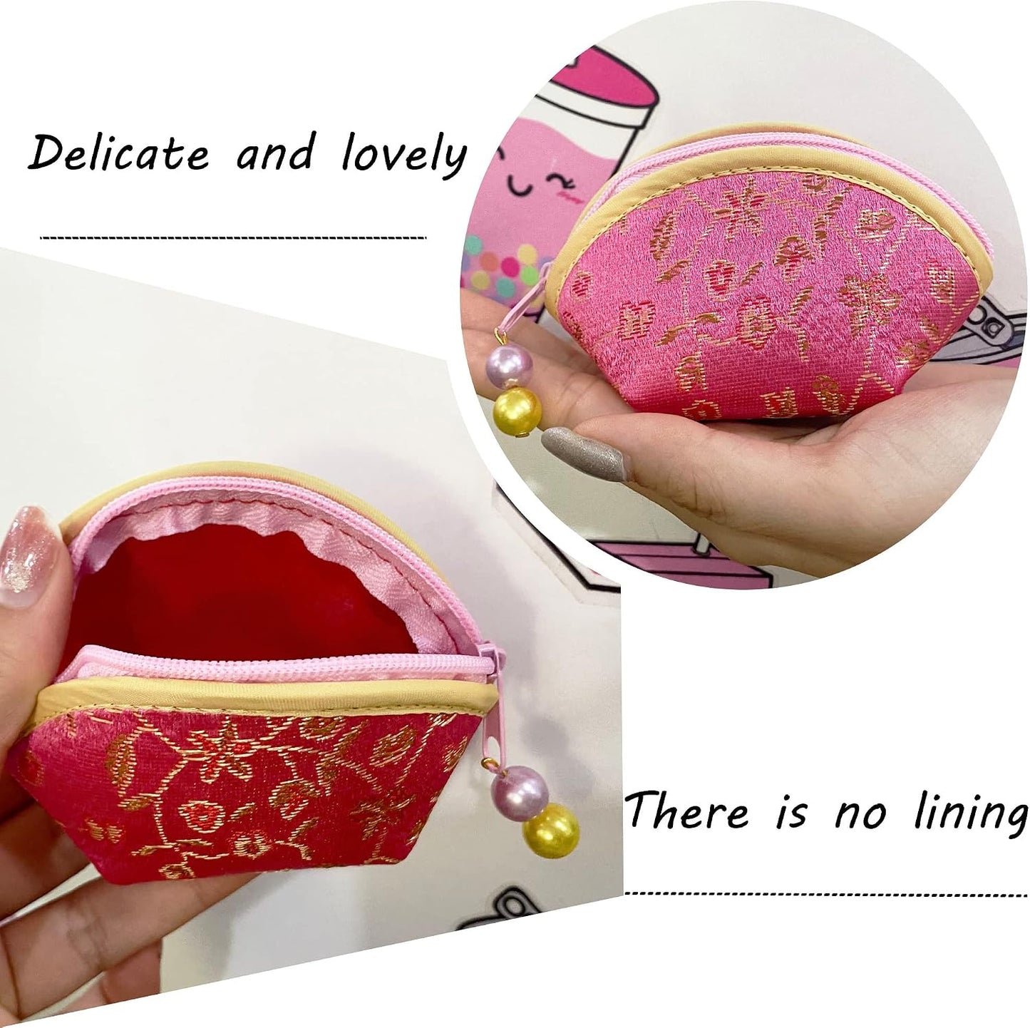 HOTSilk Coin Purse Zipper Purse Embroidery Coin Wallet | 20Pcs，Sugar Jewelry Bag Lipstick Container Gift Bag