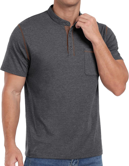 HOTSailwind Mens Henley Shirts Short Sleeve Summer Casual Classic Cotton T Shirts Pocket Button Shirt