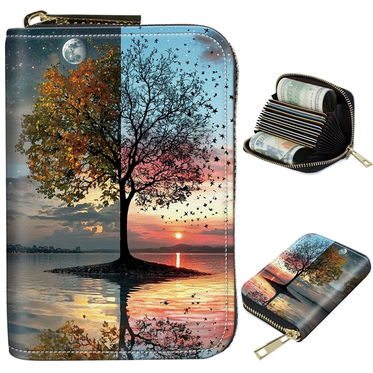 HOTCute Credit Card Holder with Zipper, Crow Skull RFID-Blocking Card Case Small Wallet for Women Men, Multi-slot Card Organizer Case Travel Accordion Wallet