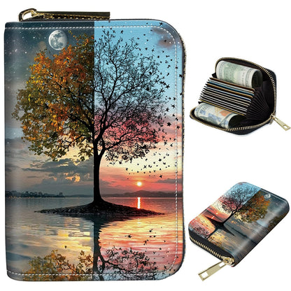 HOTCute Credit Card Holder with Zipper, Crow Skull RFID-Blocking Card Case Small Wallet for Women Men, Multi-slot Card Organizer Case Travel Accordion Wallet