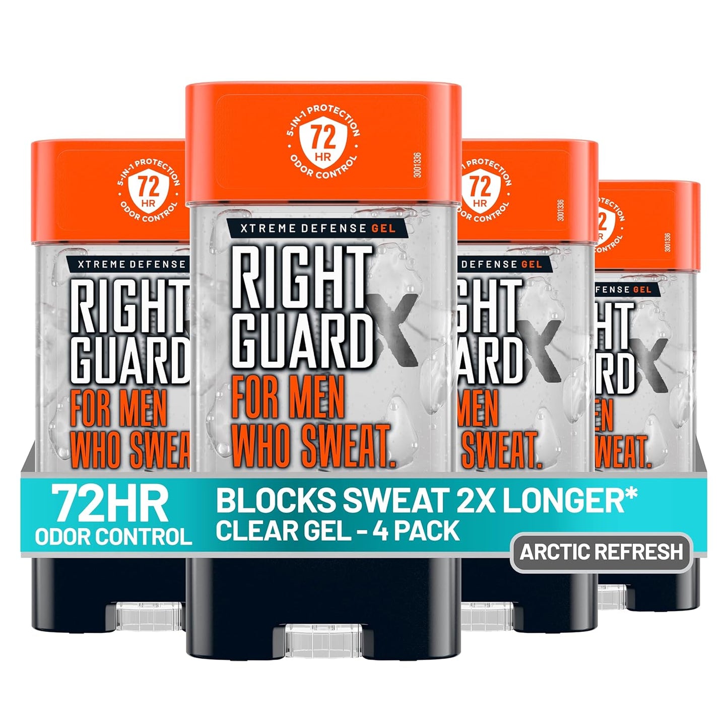 HOTRight Guard Xtreme Defense Antiperspirant Deodorant Gel, Arctic Refresh Scent - 5-in-1 Deodorant Men Can Trust, 72-Hour Odor Control Invisible Gel for Men, 4 oz (4 Pack)