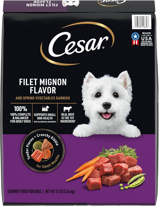HOTCesar Small Breed Dry Dog Food, Filet Mignon & Spring Vegetables, 12 lb | Made in USA, Real beef #1 ingredient, 26 essential nutrients, supports small breed health, no artificial flavors