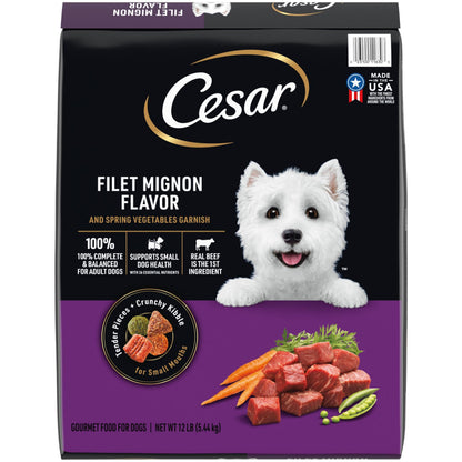 HOTCesar Small Breed Dry Dog Food, Filet Mignon & Spring Vegetables, 12 lb | Made in USA, Real beef #1 ingredient, 26 essential nutrients, supports small breed health, no artificial flavors