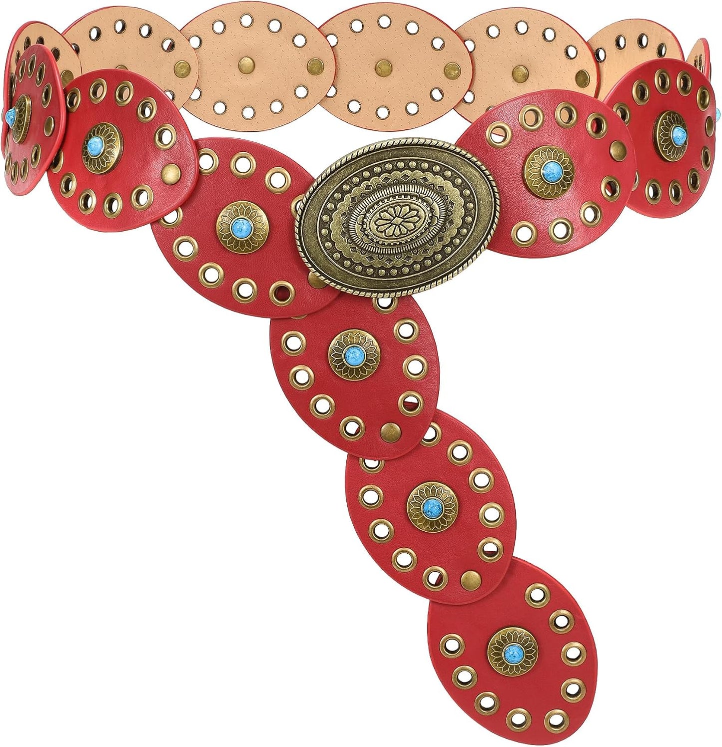 HOTTRIWORKS Western Belts for Women Wide Cowgirl Disc Belt with Turquoise Boho Concho Leather Belt Country Belt for Dress