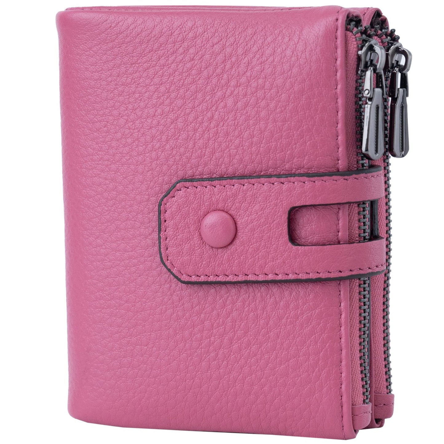 HOTBveyzi Small Soft Leather Wallet for Women RFID Blocking Ladies Card Holder with Double Zipper Pocket