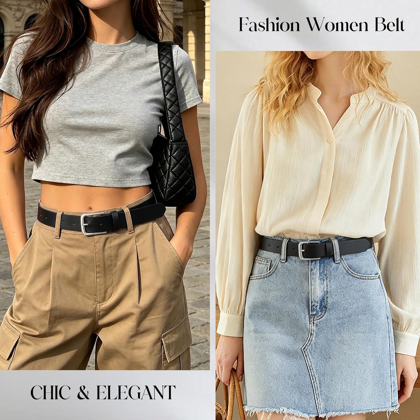 HOTWHIPPY Women Casual Leather Belt for Jeans Pants, Fashion Ladies Waist Dress Belt