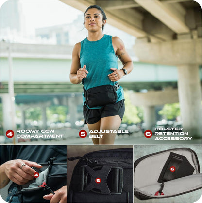 HOTVertx Everyday Tactical Fanny Pack 2.1-100% Nylon Fanny Pack for Men and Women with CCW-Ready Design and Rapid Access Tab - Black - 2L