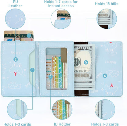 HOTWallet Women RFID Blocking Credit Card Holder Business Card Case Trifold Slim Wallet Wristlet with Key Chain PU Leather Holds 12 Cards Compact Small Coin Purse