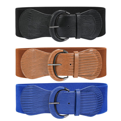 HOTWHIPPY 3 Pack 4 Pack Women Wide Elastic Waist Belt Vintage Stretchy Belt Waistband for Ladies Dresses