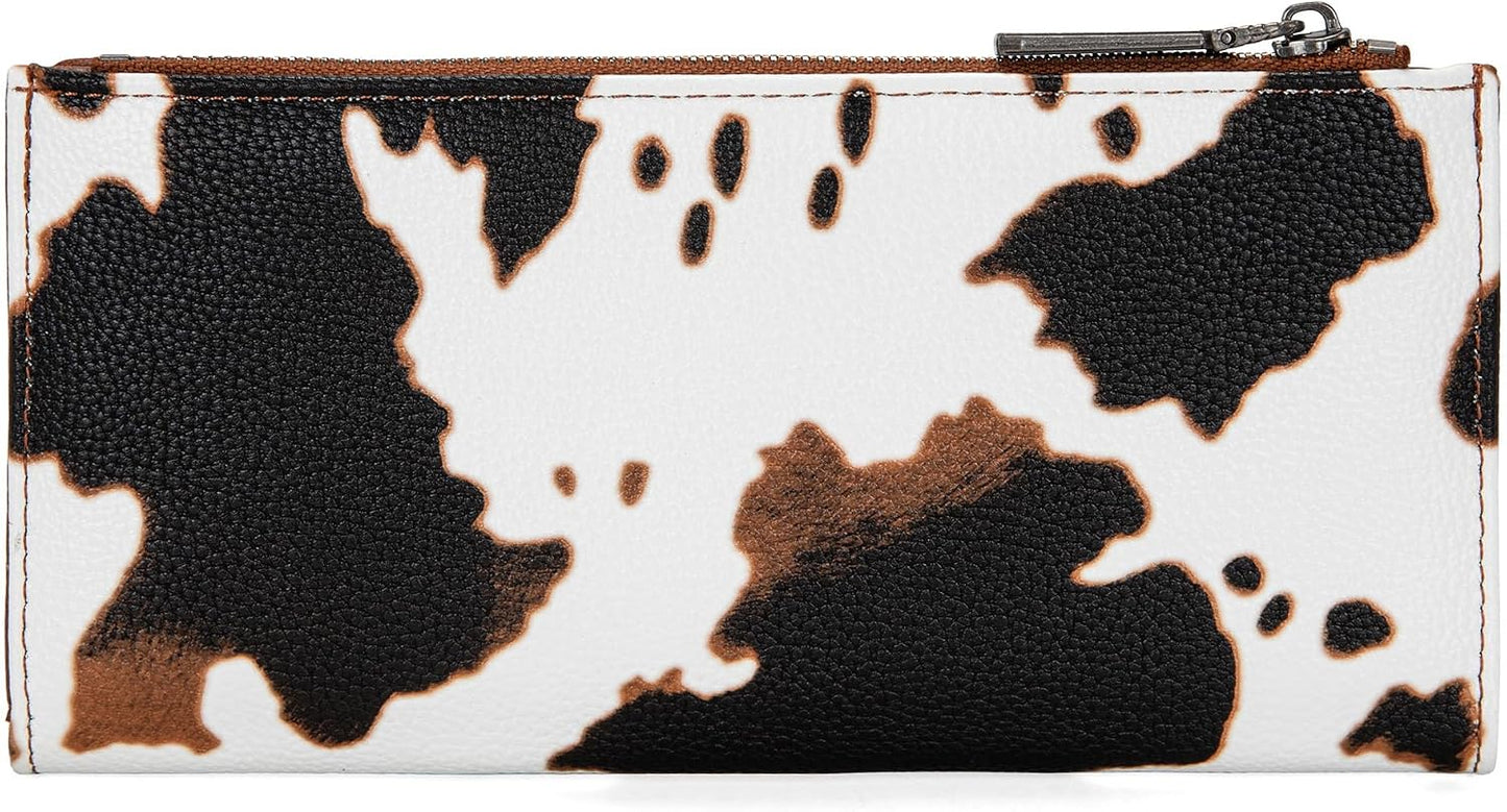 HOTMontana West Wrangler Cow Print Wallets Womens Bifold Credit Card Wallet Women's Wallets, Card Cases & Money Organizers Brown Wallet for Women Ladies Female Cash Wallett with Smooth Zipper