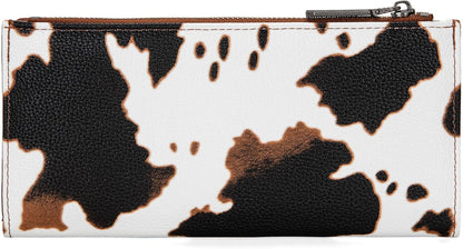 HOTMontana West Wrangler Cow Print Wallets Womens Bifold Credit Card Wallet Women's Wallets, Card Cases & Money Organizers Brown Wallet for Women Ladies Female Cash Wallett with Smooth Zipper