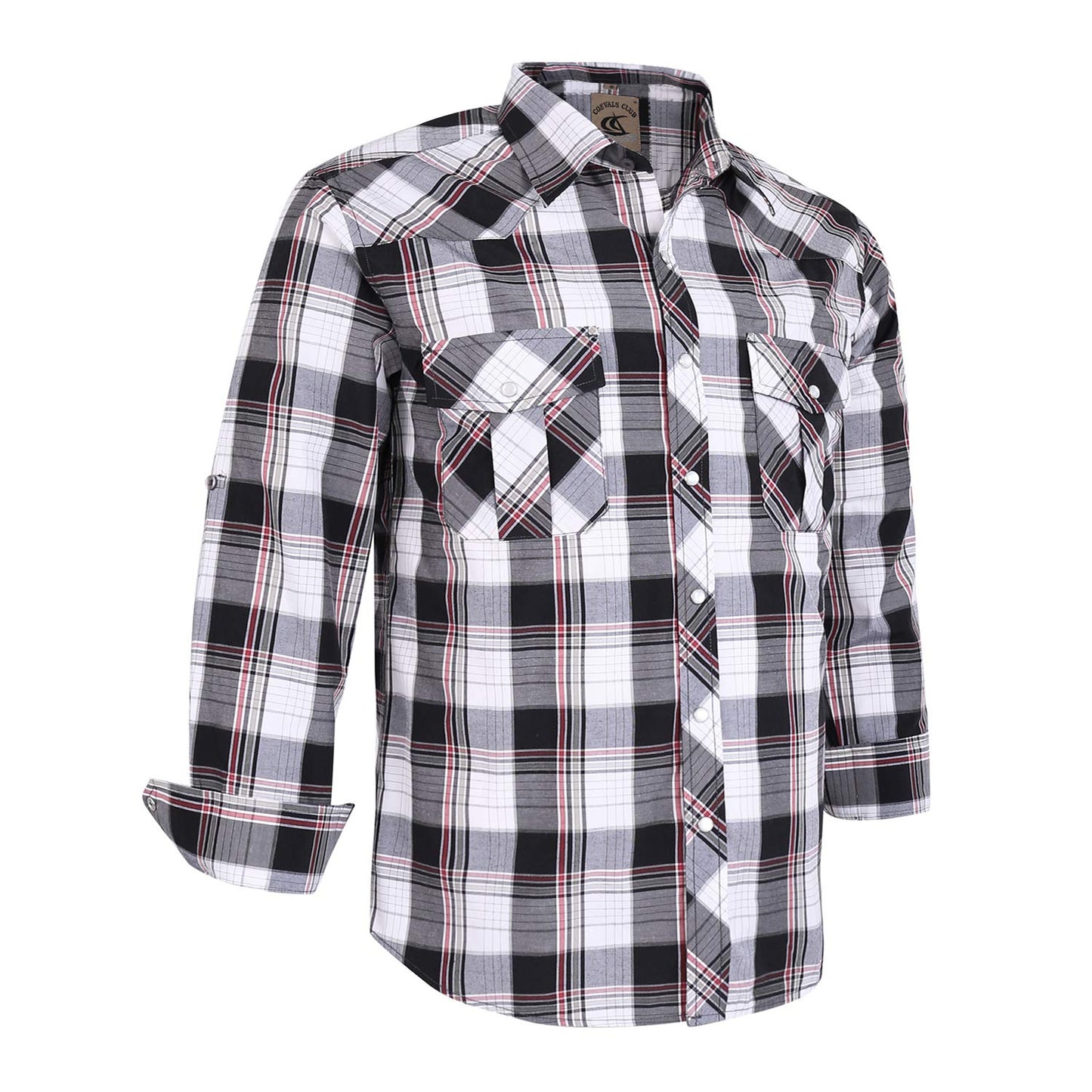 HOTCOEVALS CLUB Men's Western Pearl Snap Button Up Casual Cowboy Long Sleeve Two Pockets Work Shirts