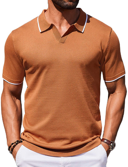 HOTCOOFANDY Mens Polo Shirts Short Sleeve Casual Knit Polo Shirt Vintage Golf T Shirts Old Money Tops