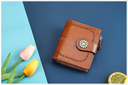 HOTLavemi Womens Leather Wallet Small Compact RFID Blocking Credit Card Case Purse with Zipper Pocket | Small