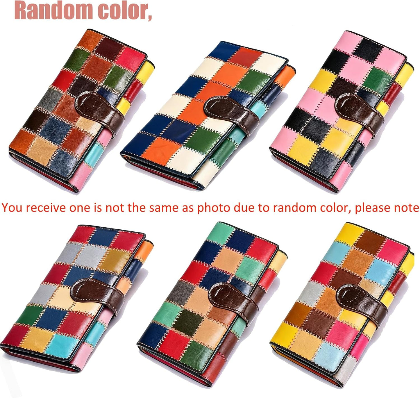 HOTMASIWEI Genuine Leather Patchwork Wallet for Women Multicolor Trifold Wallets Ladies Card Holder Money Organizer with Coin Purse