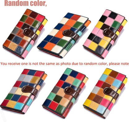 HOTMASIWEI Genuine Leather Patchwork Wallet for Women Multicolor Trifold Wallets Ladies Card Holder Money Organizer with Coin Purse