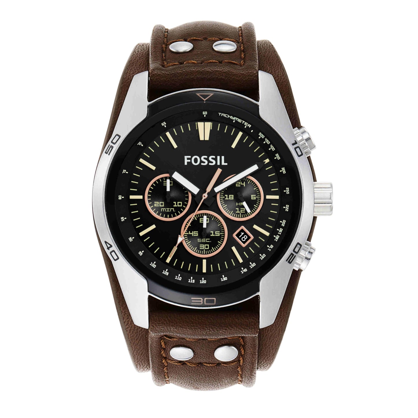 HOTFossil Men's Watch, Coachman Quartz Stainless Steel and Chronograph Leather Watch for Men