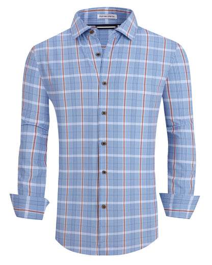 HOTAlex Vando Mens Wrinkle Free 4-Way Stretch Print Business Casual Shirt | Wrinkle resistant, Machine washable, Classic check Pattern, True-to-size cut, Business & Daily, Easy outfit pairing