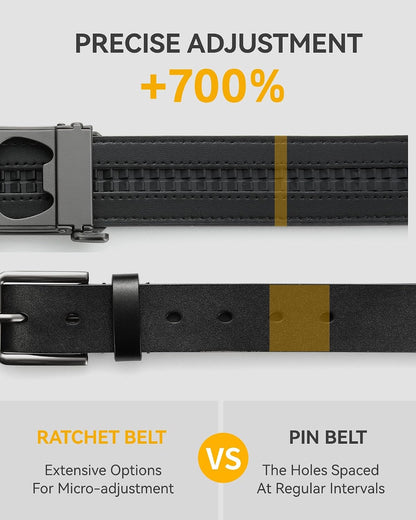 HOTCHAOREN Ratchet Belt Men - 35mm Mens Belt Leather for Casual Jeans - Versatile Fit, Customizable Style