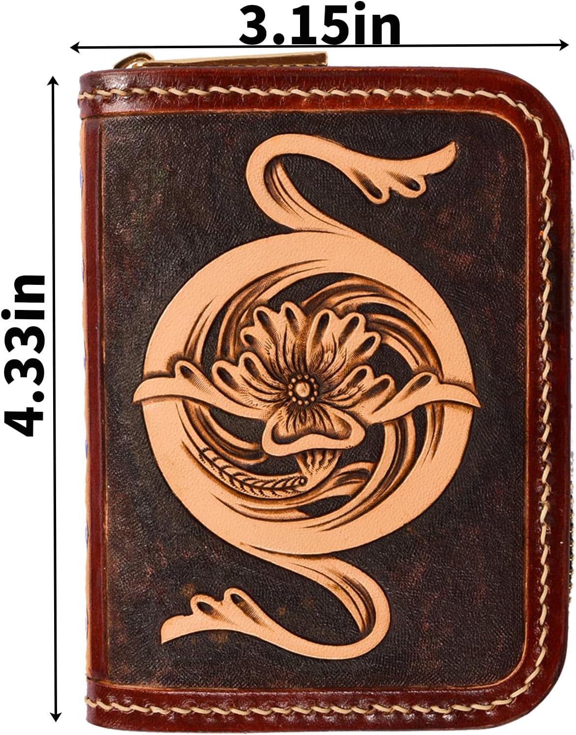 HOTSmall Credit Card Holder RFID Blocking Wallet Women Handmade Floral Carved Leather Zipper Around Security Western Wallets for Women tarjeteros monederos de mujer