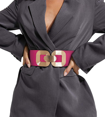 HOTXZQTIVE Women Wide Elastic Belts for Dress Fashion Stretchy Waist Belts for Ladies with Gold Buckle